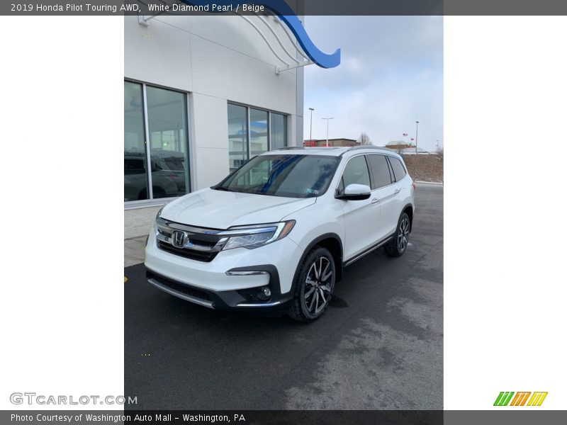 White Diamond Pearl / Beige 2019 Honda Pilot Touring AWD