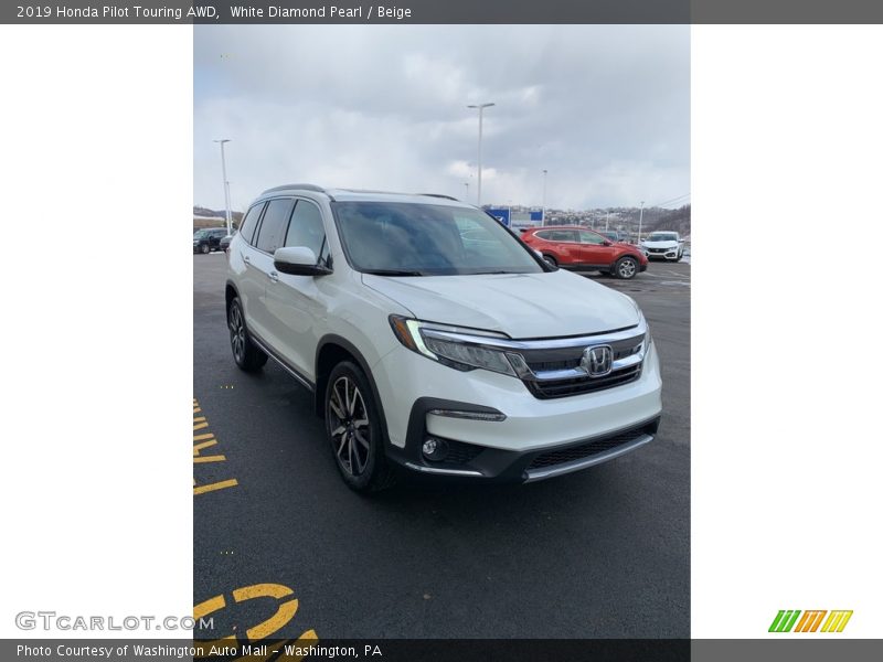White Diamond Pearl / Beige 2019 Honda Pilot Touring AWD