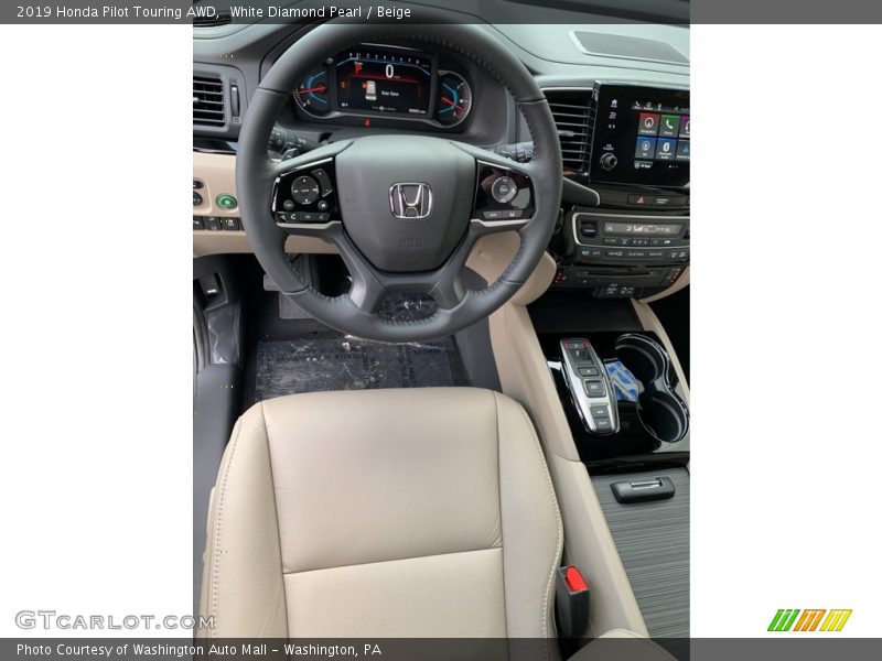 White Diamond Pearl / Beige 2019 Honda Pilot Touring AWD