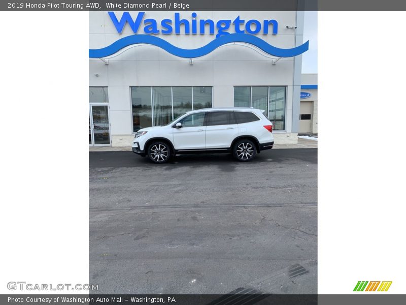 White Diamond Pearl / Beige 2019 Honda Pilot Touring AWD