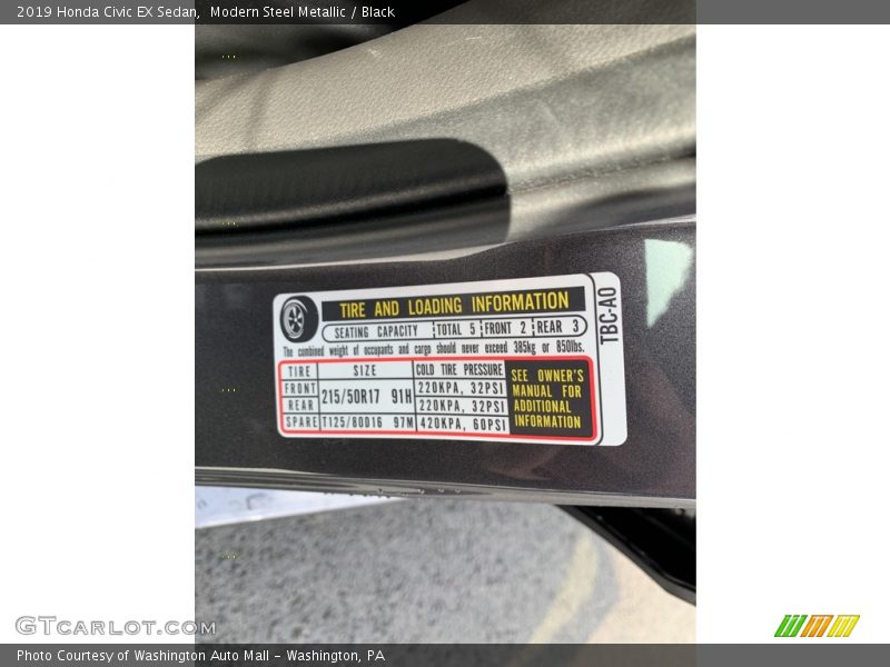 Modern Steel Metallic / Black 2019 Honda Civic EX Sedan