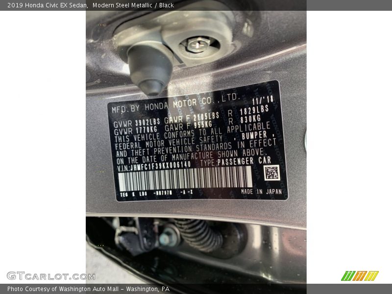 Modern Steel Metallic / Black 2019 Honda Civic EX Sedan