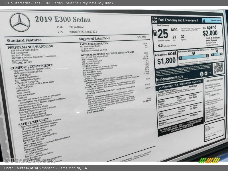 Selenite Grey Metallic / Black 2019 Mercedes-Benz E 300 Sedan