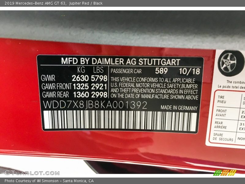 2019 AMG GT 63 Jupiter Red Color Code 589