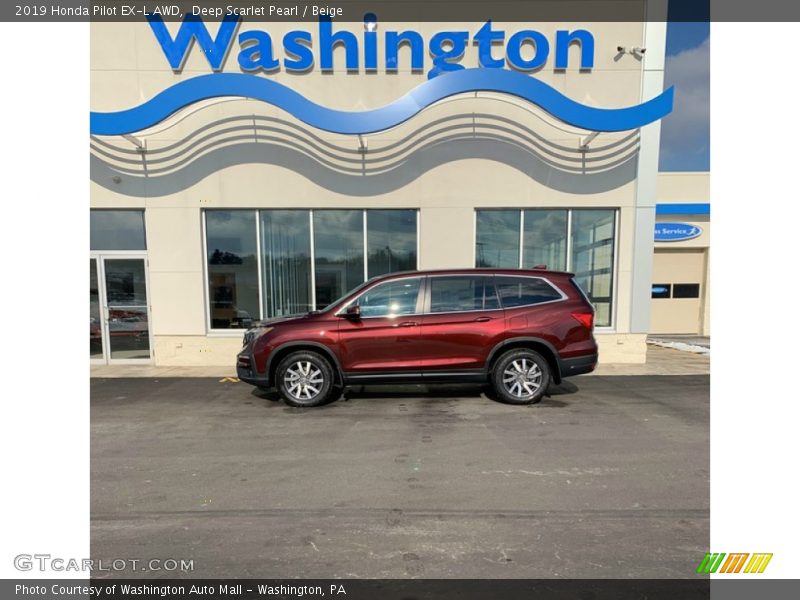 Deep Scarlet Pearl / Beige 2019 Honda Pilot EX-L AWD