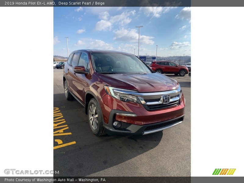 Deep Scarlet Pearl / Beige 2019 Honda Pilot EX-L AWD