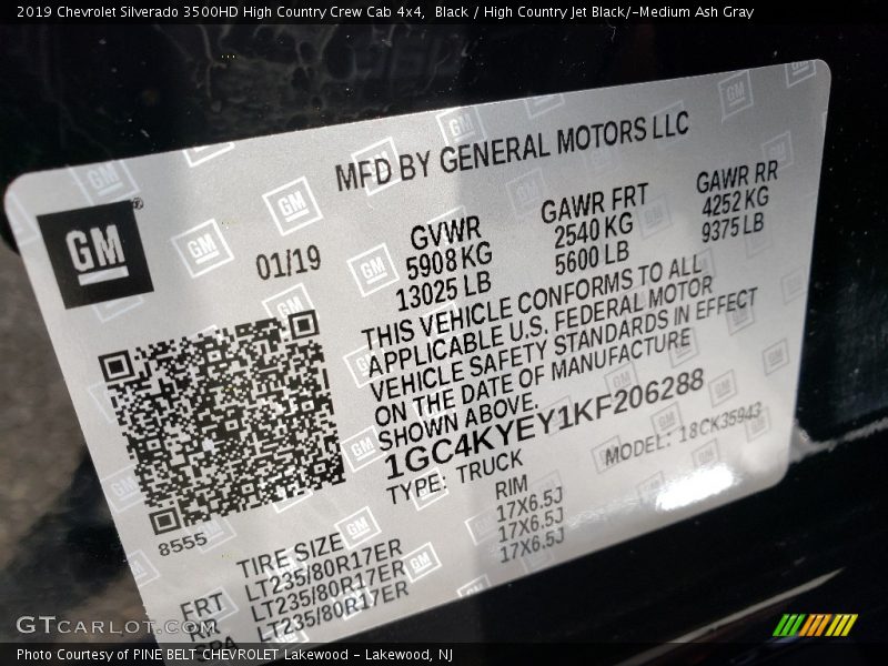 Black / High Country Jet Black/­Medium Ash Gray 2019 Chevrolet Silverado 3500HD High Country Crew Cab 4x4