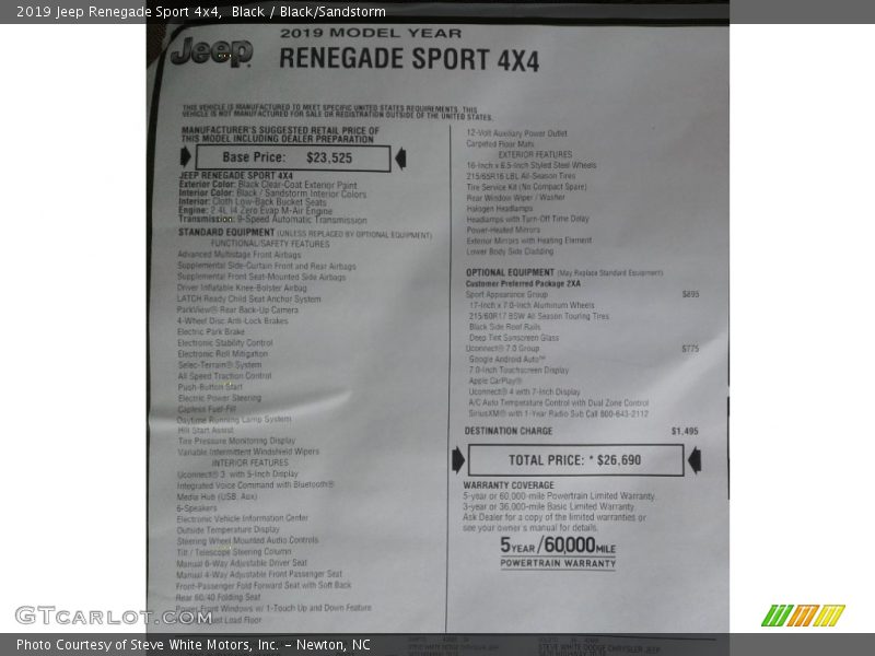 Black / Black/Sandstorm 2019 Jeep Renegade Sport 4x4