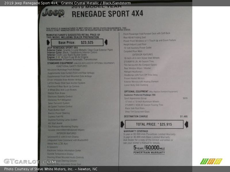 Granite Crystal Metallic / Black/Sandstorm 2019 Jeep Renegade Sport 4x4