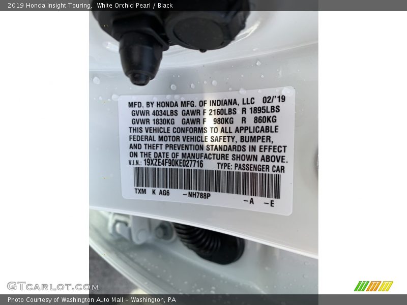 White Orchid Pearl / Black 2019 Honda Insight Touring
