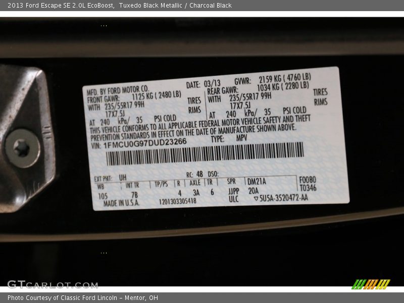 Tuxedo Black Metallic / Charcoal Black 2013 Ford Escape SE 2.0L EcoBoost