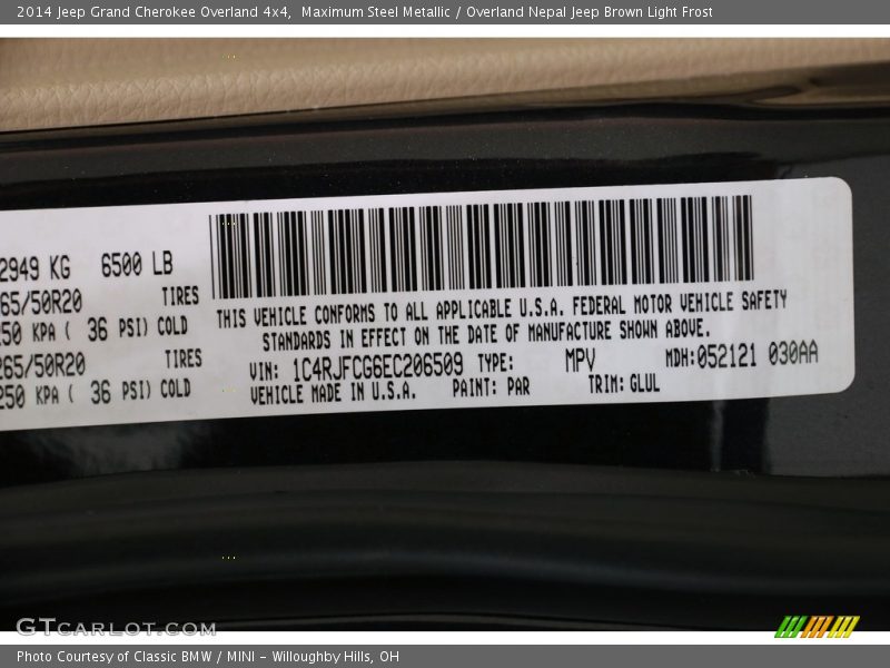 Maximum Steel Metallic / Overland Nepal Jeep Brown Light Frost 2014 Jeep Grand Cherokee Overland 4x4