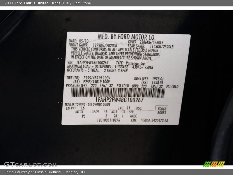 Kona Blue / Light Stone 2011 Ford Taurus Limited