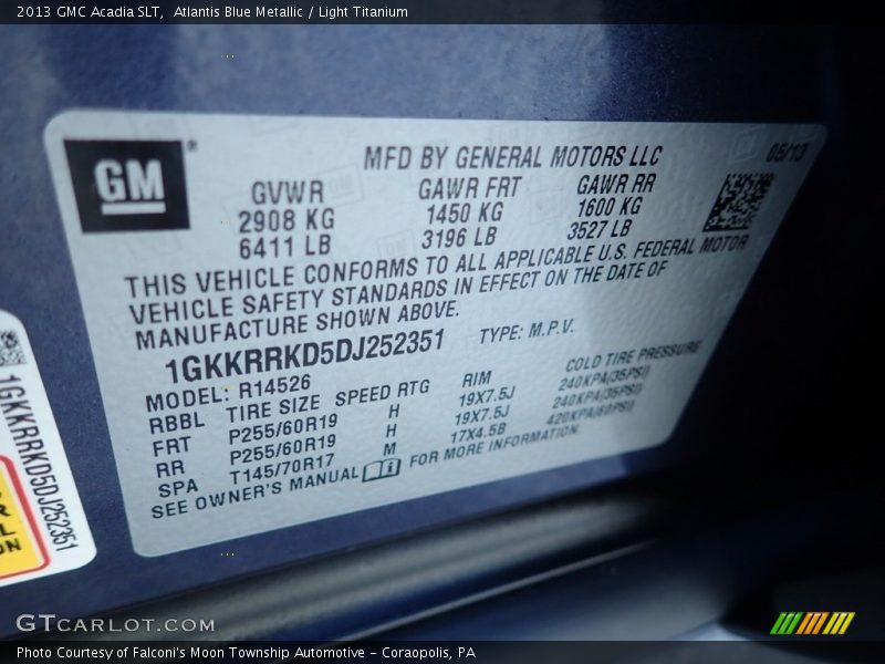 Atlantis Blue Metallic / Light Titanium 2013 GMC Acadia SLT