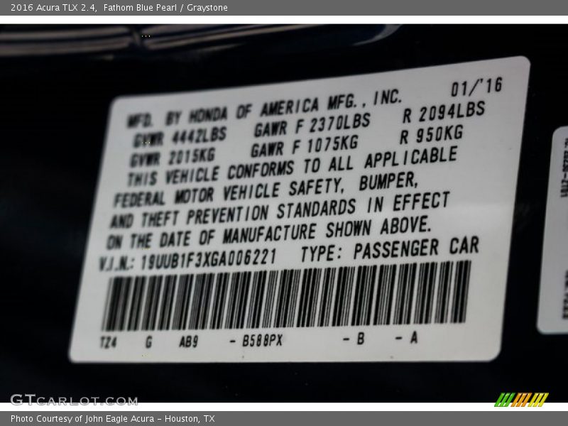 Fathom Blue Pearl / Graystone 2016 Acura TLX 2.4