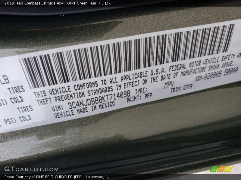 2019 Compass Latitude 4x4 Olive Green Pearl Color Code PFP