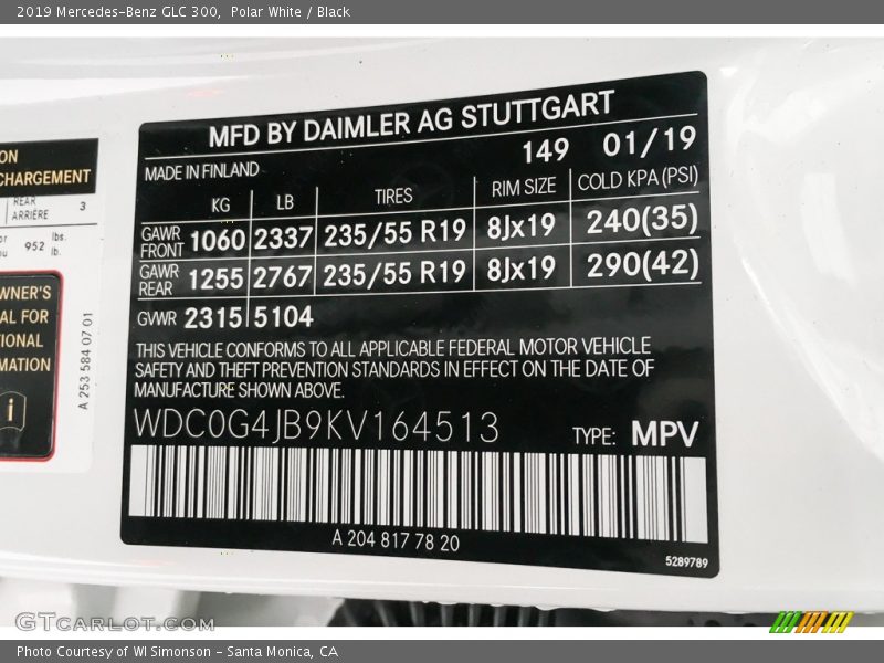 Polar White / Black 2019 Mercedes-Benz GLC 300