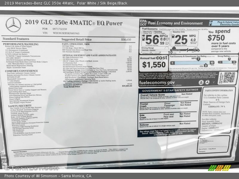 Polar White / Silk Beige/Black 2019 Mercedes-Benz GLC 350e 4Matic
