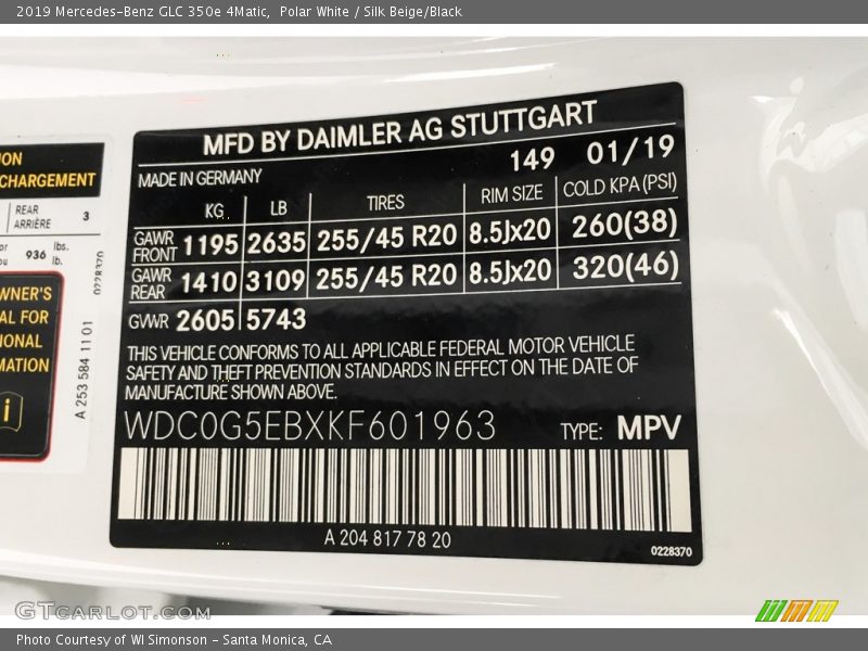 Polar White / Silk Beige/Black 2019 Mercedes-Benz GLC 350e 4Matic