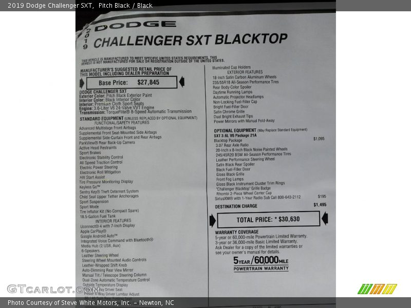 Pitch Black / Black 2019 Dodge Challenger SXT