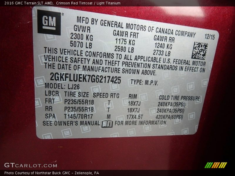 Crimson Red Tintcoat / Light Titanium 2016 GMC Terrain SLT AWD