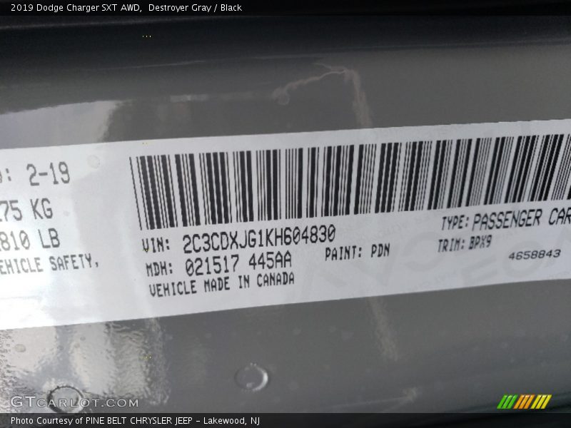 Destroyer Gray / Black 2019 Dodge Charger SXT AWD