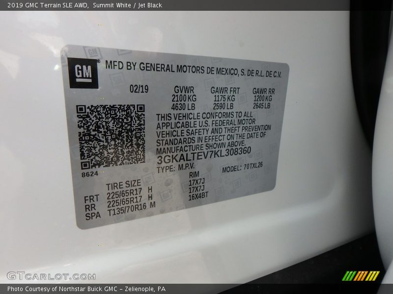 Summit White / Jet Black 2019 GMC Terrain SLE AWD