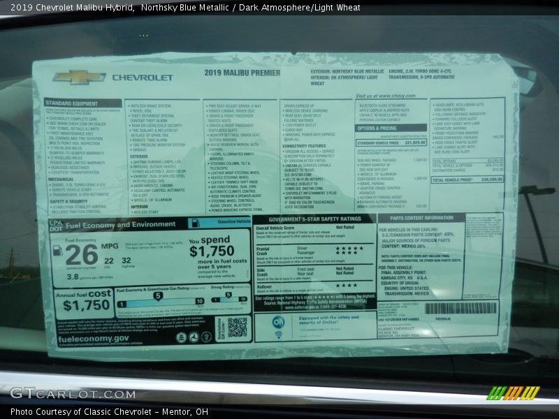 Northsky Blue Metallic / Dark Atmosphere/Light Wheat 2019 Chevrolet Malibu Hybrid