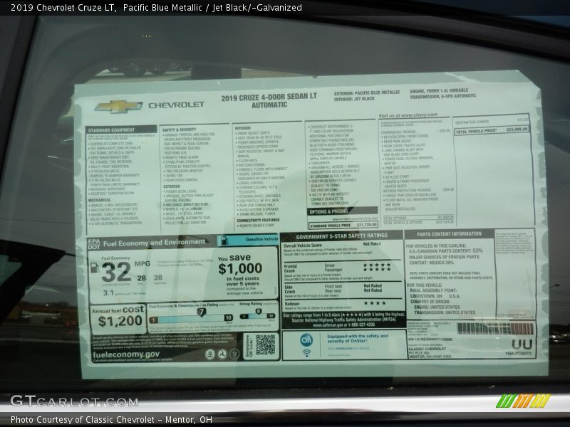 Pacific Blue Metallic / Jet Black/­Galvanized 2019 Chevrolet Cruze LT