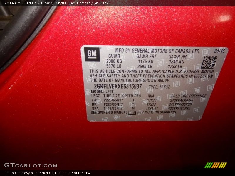 Crystal Red Tintcoat / Jet Black 2014 GMC Terrain SLE AWD