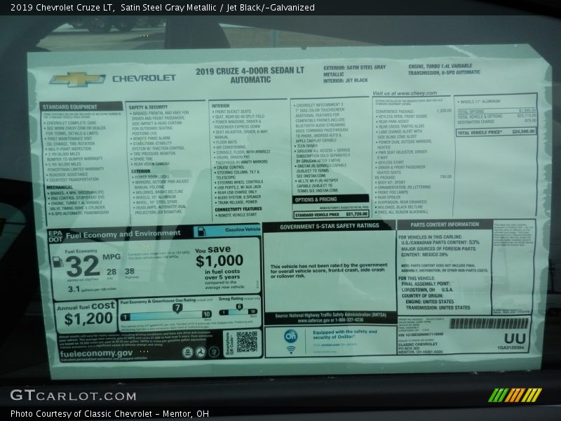 Satin Steel Gray Metallic / Jet Black/­Galvanized 2019 Chevrolet Cruze LT