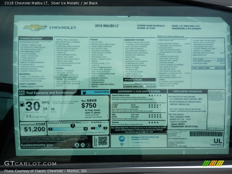 Silver Ice Metallic / Jet Black 2018 Chevrolet Malibu LT