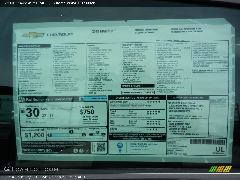 Summit White / Jet Black 2018 Chevrolet Malibu LT