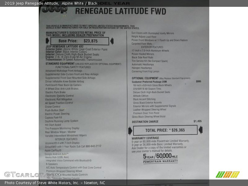 Alpine White / Black 2019 Jeep Renegade Altitude