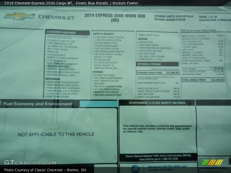  2019 Express 2500 Cargo WT Window Sticker