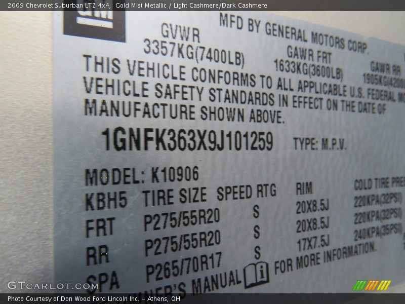 Gold Mist Metallic / Light Cashmere/Dark Cashmere 2009 Chevrolet Suburban LTZ 4x4