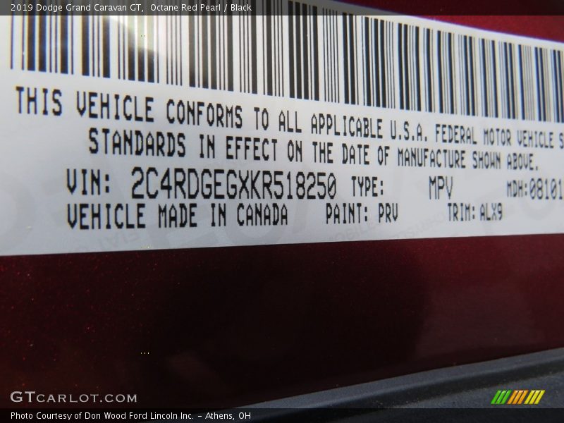 Octane Red Pearl / Black 2019 Dodge Grand Caravan GT