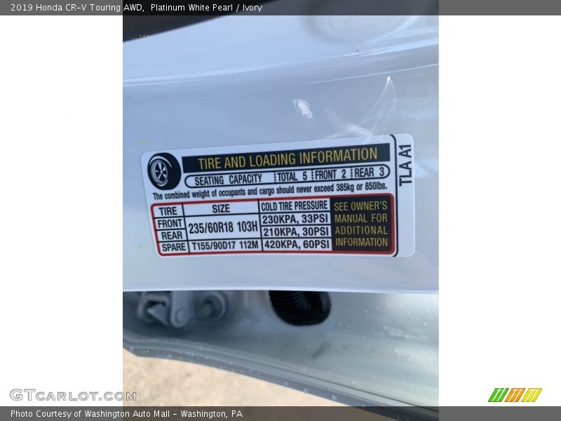 Platinum White Pearl / Ivory 2019 Honda CR-V Touring AWD