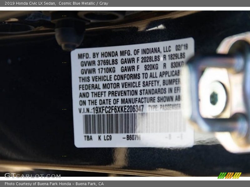 Cosmic Blue Metallic / Gray 2019 Honda Civic LX Sedan