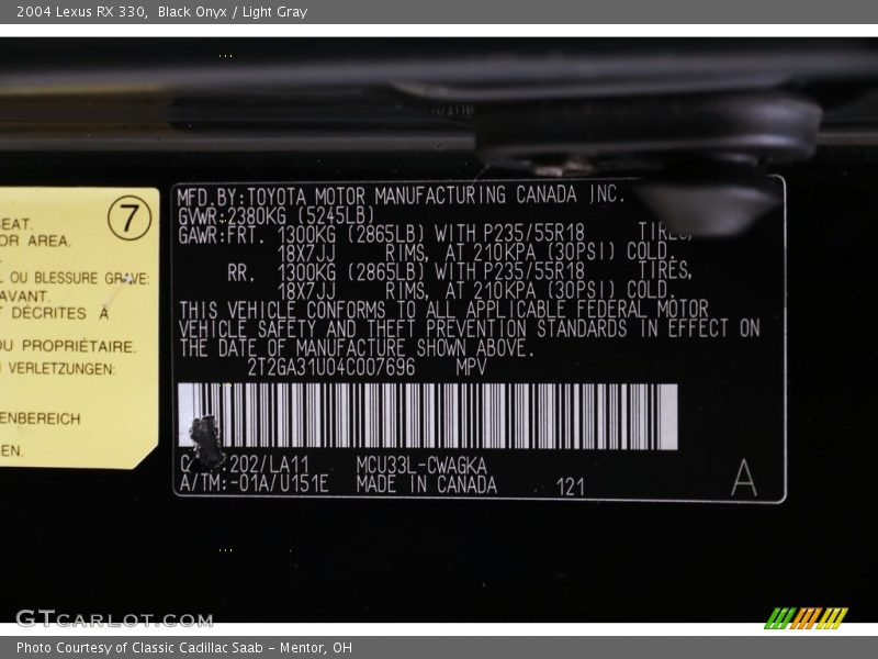Black Onyx / Light Gray 2004 Lexus RX 330
