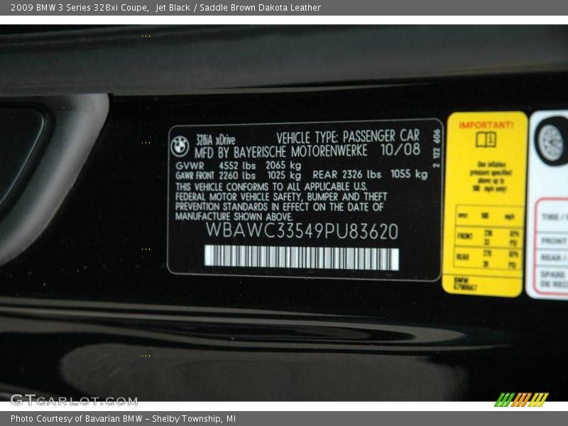 Jet Black / Saddle Brown Dakota Leather 2009 BMW 3 Series 328xi Coupe