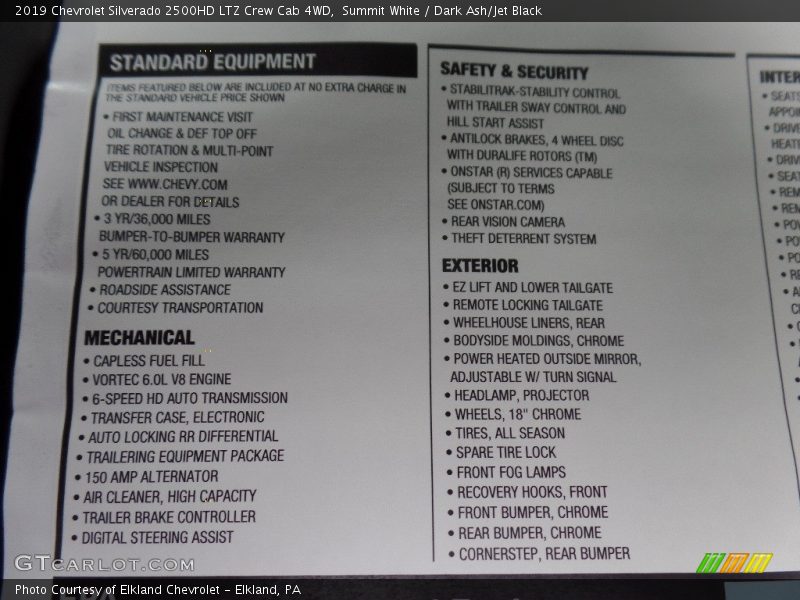 Summit White / Dark Ash/Jet Black 2019 Chevrolet Silverado 2500HD LTZ Crew Cab 4WD