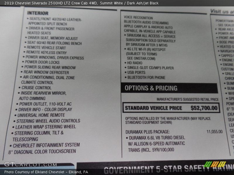 Summit White / Dark Ash/Jet Black 2019 Chevrolet Silverado 2500HD LTZ Crew Cab 4WD