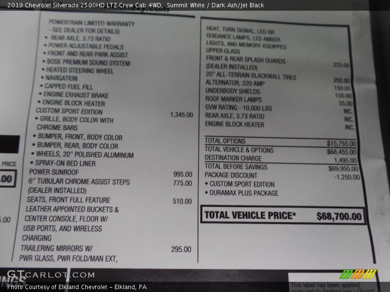 Summit White / Dark Ash/Jet Black 2019 Chevrolet Silverado 2500HD LTZ Crew Cab 4WD