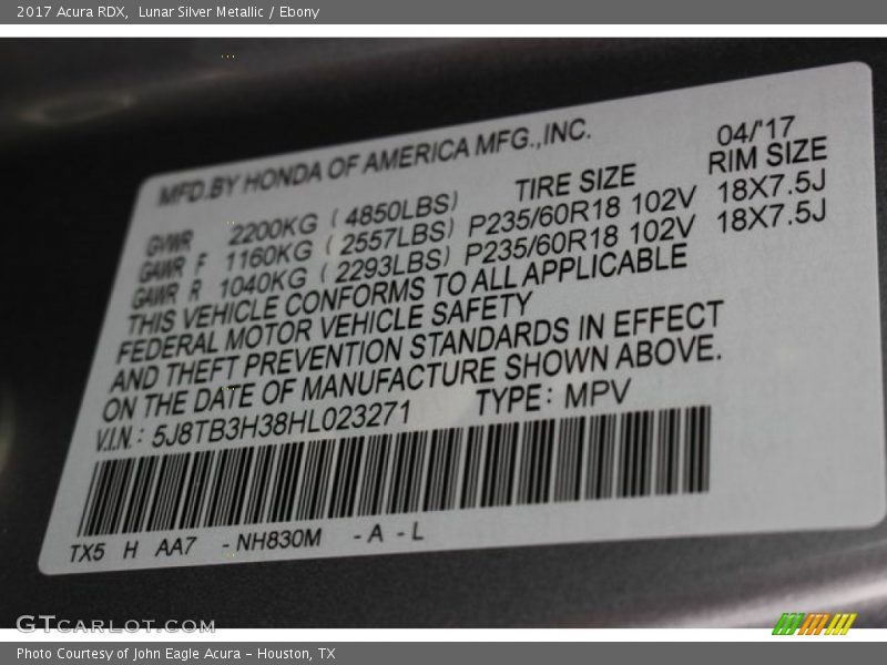 Lunar Silver Metallic / Ebony 2017 Acura RDX