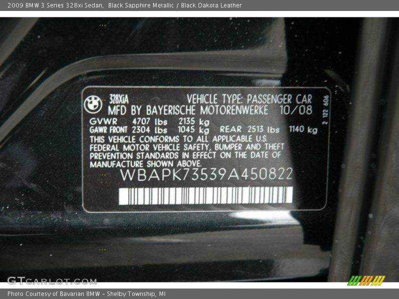 Black Sapphire Metallic / Black Dakota Leather 2009 BMW 3 Series 328xi Sedan