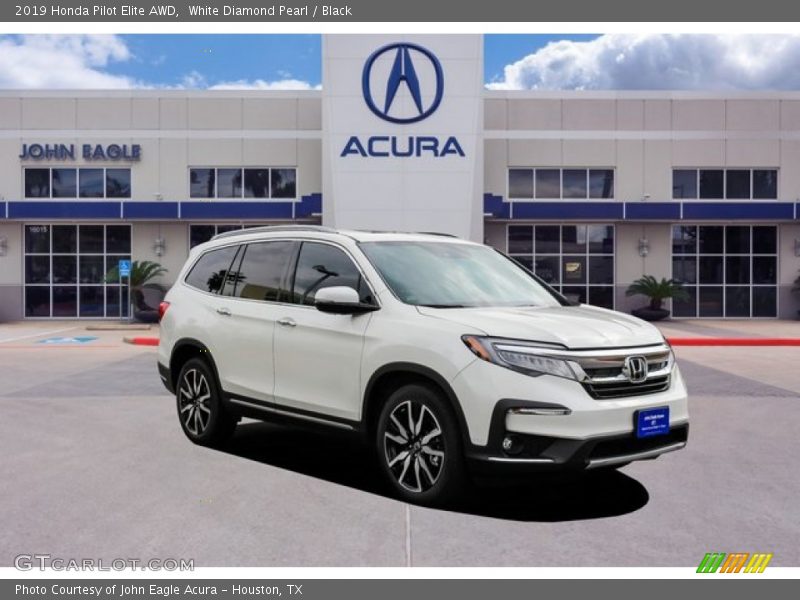 White Diamond Pearl / Black 2019 Honda Pilot Elite AWD