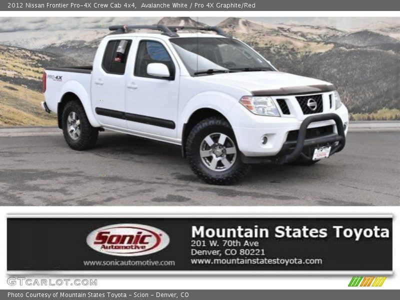 Avalanche White / Pro 4X Graphite/Red 2012 Nissan Frontier Pro-4X Crew Cab 4x4