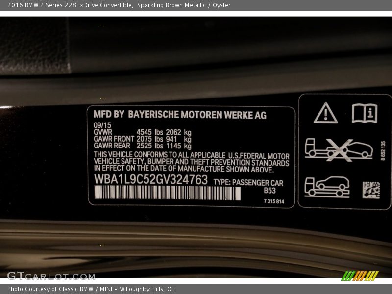 Sparkling Brown Metallic / Oyster 2016 BMW 2 Series 228i xDrive Convertible