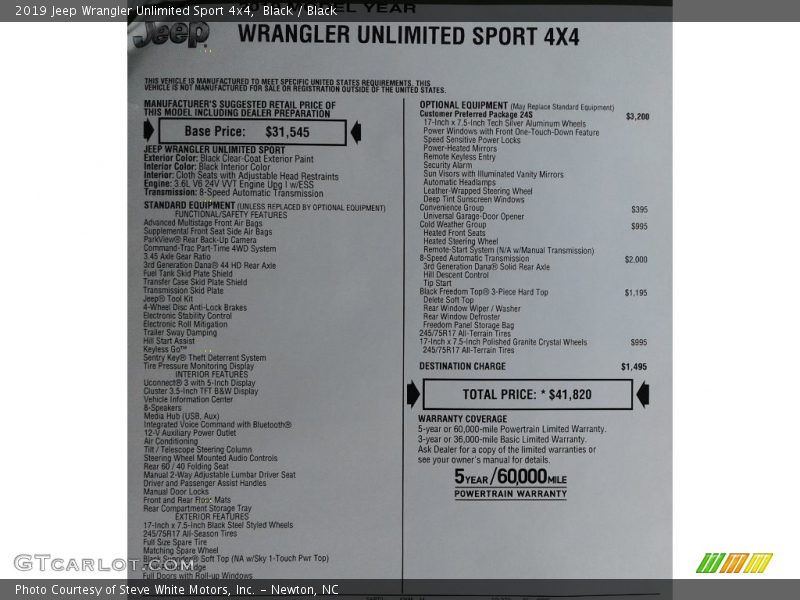 Black / Black 2019 Jeep Wrangler Unlimited Sport 4x4